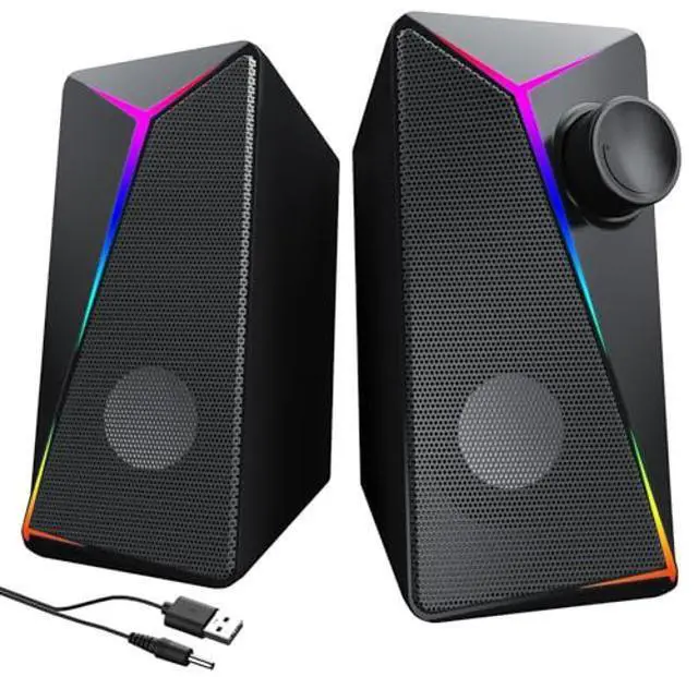 Main image of AYJBKL Computer Speakers for Desktop PC, USB Powered Gaming Speakers with 2 Bass-Boost Ports, Multi Colorful LED Backlight Modes, Stereo Sound for Gamers Music Movies, 3.5mm AUX Cable