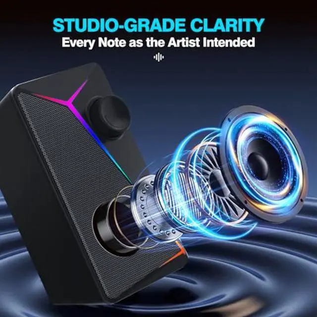 Alt view image 3 of 5 - AYJBKL Computer Speakers for Desktop PC, USB Powered Gaming Speakers with 2 Bass-Boost Ports, Multi Colorful LED Backlight Modes, Stereo Sound for Gamers Music Movies, 3.5mm AUX Cable