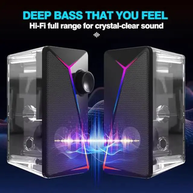 Alt view image 4 of 5 - AYJBKL Computer Speakers for Desktop PC, USB Powered Gaming Speakers with 2 Bass-Boost Ports, Multi Colorful LED Backlight Modes, Stereo Sound for Gamers Music Movies, 3.5mm AUX Cable