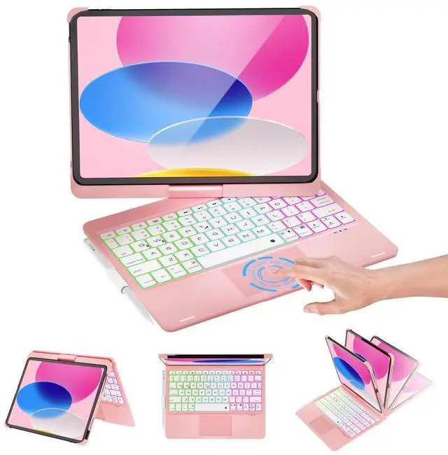 Main image of Baisla iPad 10th Generation Case with Keyboard 10.9"& iPad 11th(A16) & iPad Air 11 (M3/M2), Multi Trackpad, 360 Swivel & Rainbow Backlit for iPad Air 5th/4th,iPad Pro 11 4th/3rd/2nd/1st-Metallic Pink