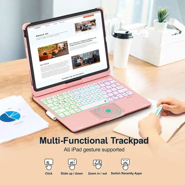 Alt view image 4 of 5 - Baisla iPad 10th Generation Case with Keyboard 10.9"& iPad 11th(A16) & iPad Air 11 (M3/M2), Multi Trackpad, 360 Swivel & Rainbow Backlit for iPad Air 5th/4th,iPad Pro 11 4th/3rd/2nd/1st-Metallic Pink