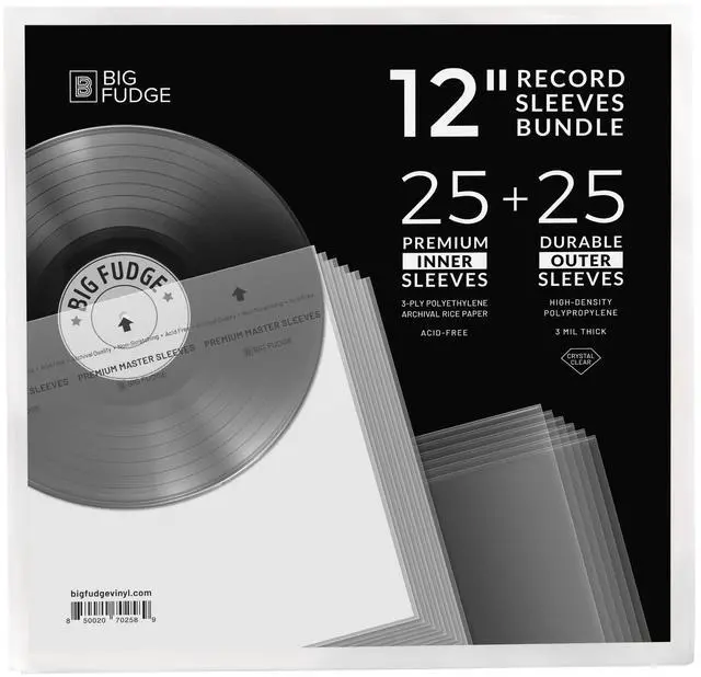 Main image of BIG FUDGE Vinyl Sleeves Inner and Outer - Vinyl Record Sleeves Inner and Outer - 25 x 12 High-Density Polypropylene Album Covers & 25 x 12 Archival Anti-Static Rice Paper Inner