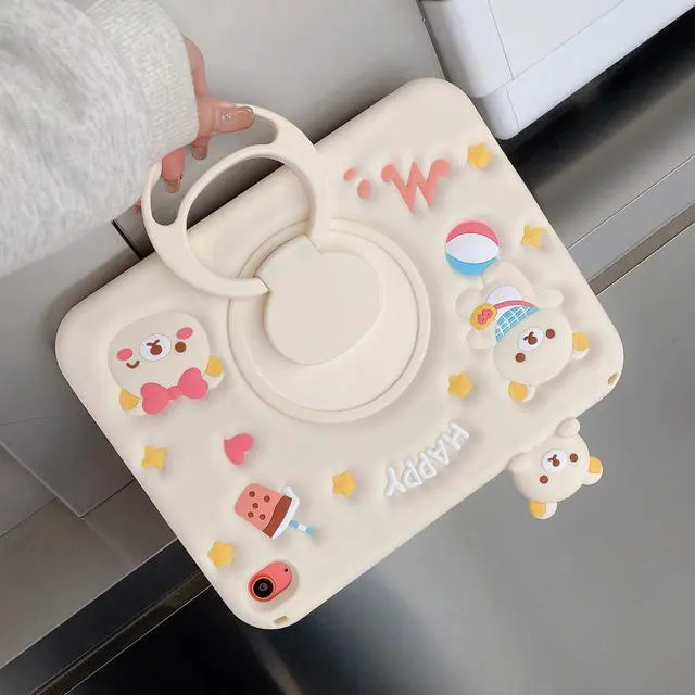 Alt view image 5 of 5 - Beszeith for iPad (A16) 11th/10th Generation 11''/10.9'' 2025/2022 Case for Kids Boys Girls with Pencil Holder& Strap, Cute Bear Design, Soft Silicone & Rotatable Kickstand Table Case (White)