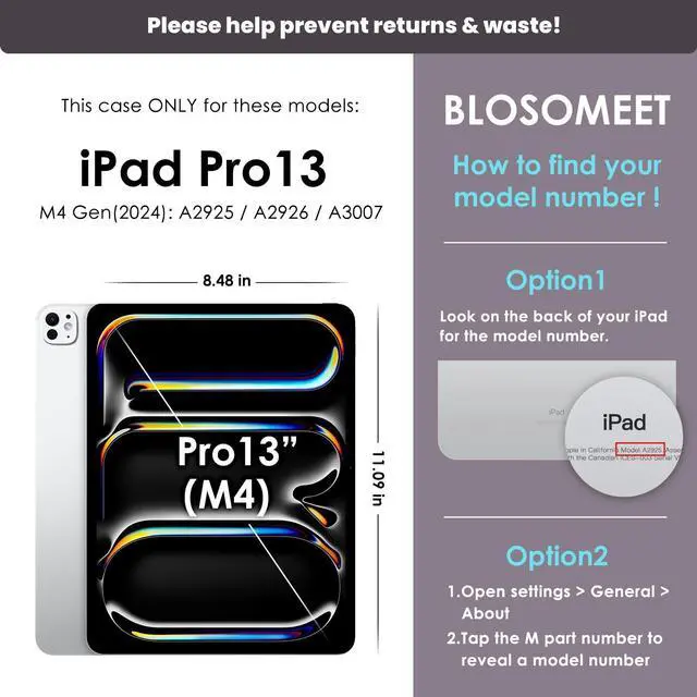 Alt view image 2 of 5 - BLOSOMEET Rugged Magnetic Auto Sleep/Wake Case for iPad Pro 13 Inch M4 2024, Stand Case with Pen Holder, Card Slot,Purple