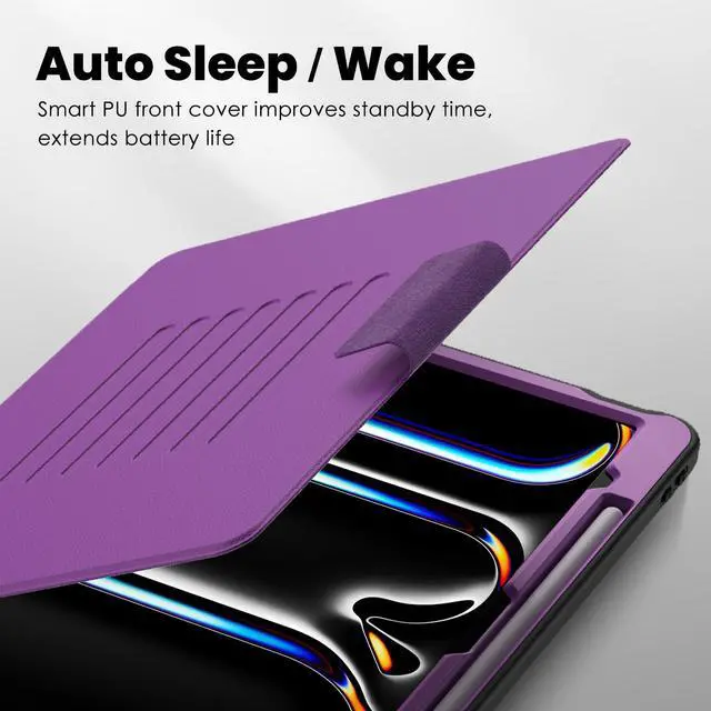 Alt view image 3 of 5 - BLOSOMEET Rugged Magnetic Auto Sleep/Wake Case for iPad Pro 13 Inch M4 2024, Stand Case with Pen Holder, Card Slot,Purple