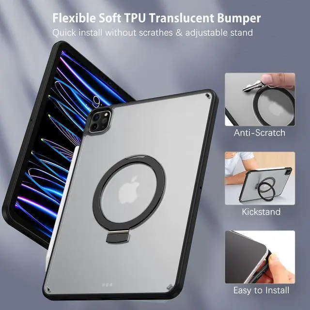 Alt view image 5 of 5 - BENTOBEN Kickstand Case for iPad Air 5th/4th Generation (2022/2020) 10.9 inch, for iPad Pro 11 2022/2021/2020/2018, Multi-Angle Viewing Foldable Stand Matte Design Shockproof Protective Cover, Black