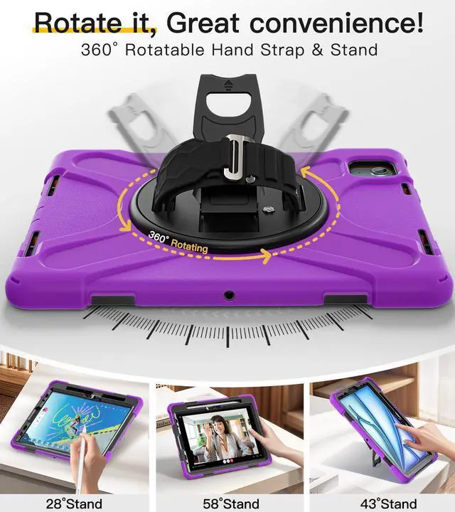 Alt view image 3 of 5 - BRAECN for iPad Air 11 inch Case 2025(M3) 2024(M2),iPad Pro 11 inch(4th/3rd/2nd/1st)& Air 10.9"(5th/4th) Case Protective with Pencil Holder Screen Protector 360degRotating Stand Handle Full Body Cover