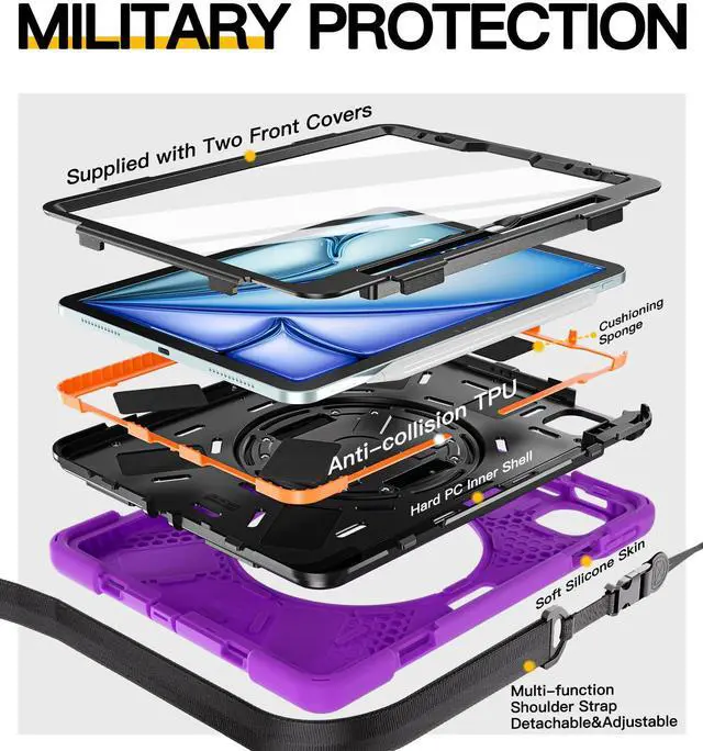 Alt view image 5 of 5 - BRAECN for iPad Air 11 inch Case 2025(M3) 2024(M2),iPad Pro 11 inch(4th/3rd/2nd/1st)& Air 10.9"(5th/4th) Case Protective with Pencil Holder Screen Protector 360degRotating Stand Handle Full Body Cover