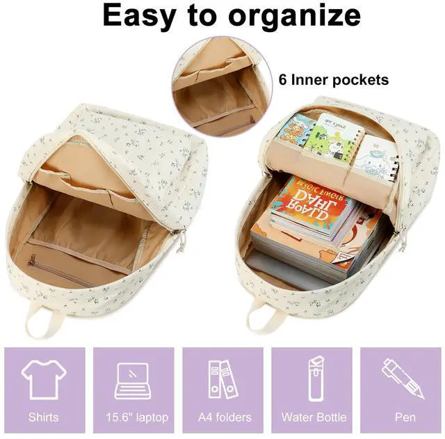 Alt view image 4 of 5 - BTOOP School Backpack for Teens Large Corduroy Bookbag Lightweight Girls Boys Casual High School College 17 inch Laptop Travel Bag (Purple-Flower)