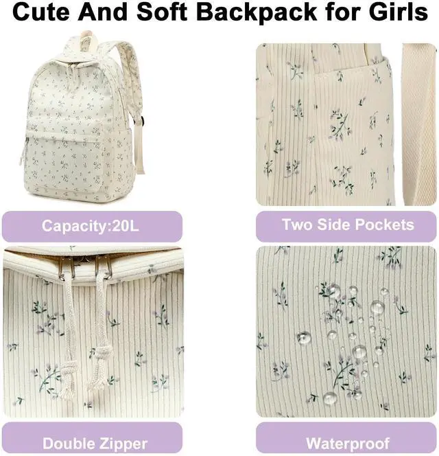 Alt view image 5 of 5 - BTOOP School Backpack for Teens Large Corduroy Bookbag Lightweight Girls Boys Casual High School College 17 inch Laptop Travel Bag (Purple-Flower)