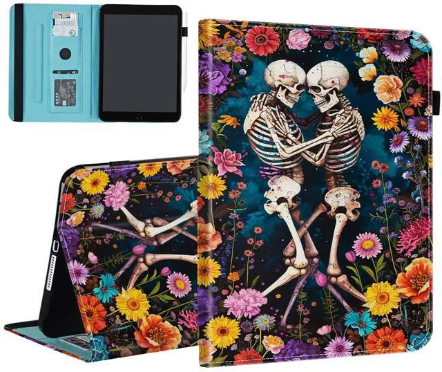 Main image of BFUKVOU Case for 7" All-New Kindle Paperwhite 12th Gen 2024 & Kindle Colorsoft Signature Edition (2024 Release),Card Slot PU Leather TPU Case Pen Holder Auto Wake Sleep,Flower Skull