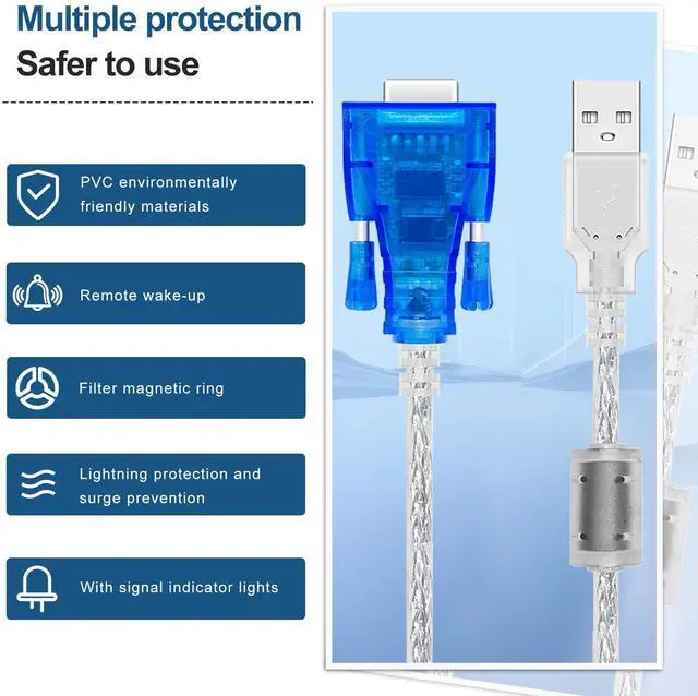 Alt view image 2 of 5 - Buacoz USB to RS232 Serial Cable (16.4Feet) Connector DB9 RS232 Female Serial Port Industrial Adapter Supports Windows Series/Linux/MacOSX