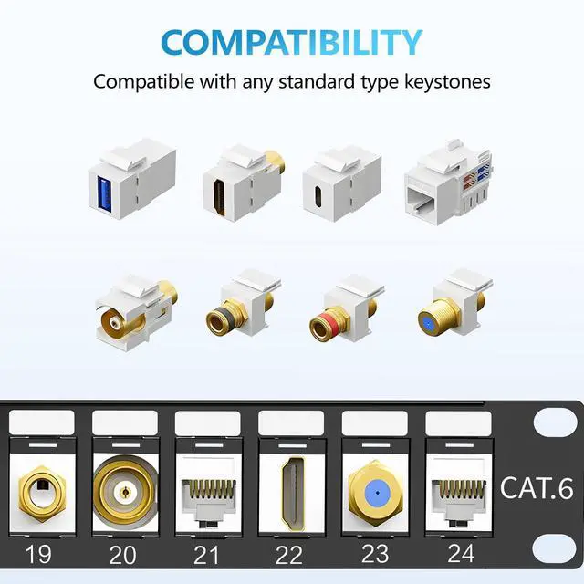 Alt view image 5 of 5 - CableGeeker 1U 24 Port Keystone Patch Panel with Cable Management and Sturdy Back Bar, Rackmount or Wall Mount Standard 19-inch Blank RJ45 Network Patch Panel for Keystone Jacks/Keystone Panel