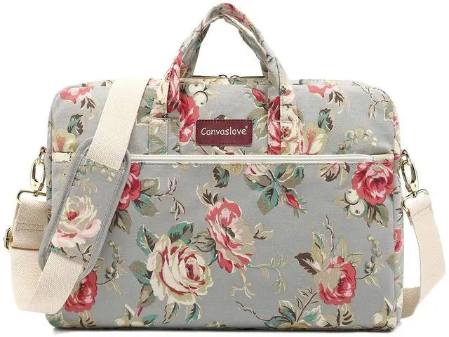 Main image of Canvaslove Grey Rose Pattern Waterproof Laptop Shoulder Messenger Bag Case With Rebound Bubble Protection for MacBook Pro 16 inch,LG Gram 16 inch and 15 inch-15.6 inch laptop