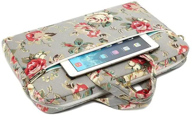 Alt view image 5 of 5 - Canvaslove Grey Rose Pattern Waterproof Laptop Shoulder Messenger Bag Case With Rebound Bubble Protection for MacBook Pro 16 inch,LG Gram 16 inch and 15 inch-15.6 inch laptop