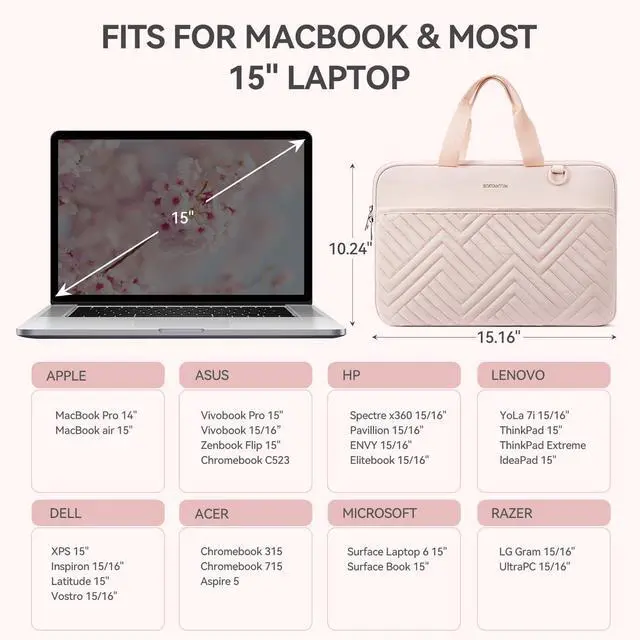 Alt view image 3 of 5 - BOSTANTEN Laptop Sleeve 15.6 Inch Puffy Padded Laptop Case Quilted Design Protective Bag for Business Travel Water Resistant
