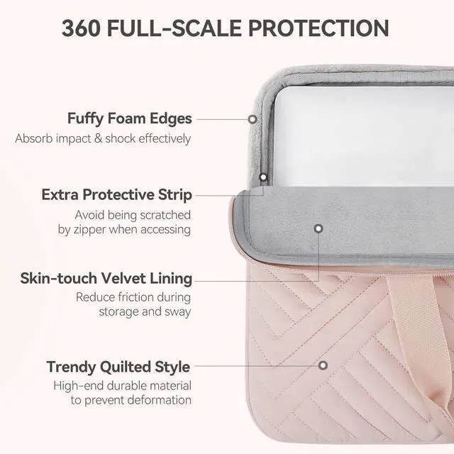 Alt view image 4 of 5 - BOSTANTEN Laptop Sleeve 15.6 Inch Puffy Padded Laptop Case Quilted Design Protective Bag for Business Travel Water Resistant