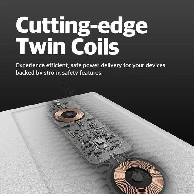 Alt view image 3 of 5 - POUT H3 PRO Dual Qi Wireless Charging Mouse Pad - Dual Fast Wireless Chargers for Smartphones and Earbuds - Smooth Surface with Anti-Slip Base for Home and Office Use (Polar White)