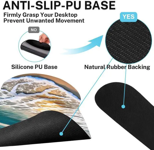 Alt view image 4 of 5 - Britown Beach Summer Sun Desk Mat, Sea Blue Orange Mouse Pad Set 4-in-1 Large Mousepad+Keyboard Wrist Rest+Mouse Wrist Rest+Coaster with Ergonomic Design, Non-Slip Mat