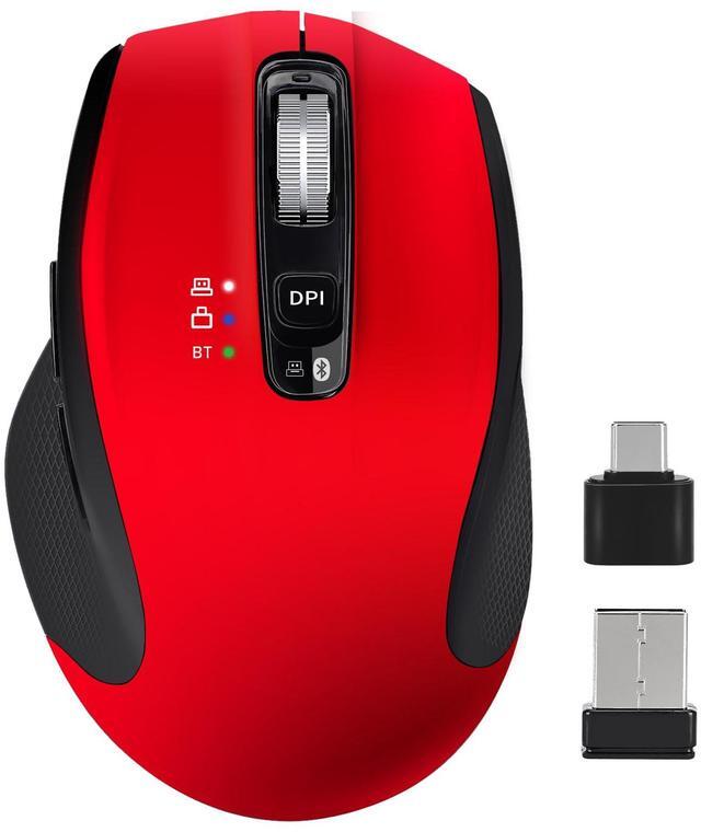 Main image of CHHI Wireless Bluetooth Mouse with USB A, USB C Receiver, Rechargeable, Multi Device Mouse, Silent, Ergonomic, Full Size, Portable, for iPad/MacBook/PC/Computer/Laptop-Red