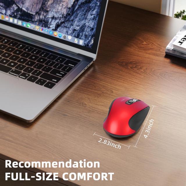 Alt view image 5 of 5 - CHHI Wireless Bluetooth Mouse with USB A, USB C Receiver, Rechargeable, Multi Device Mouse, Silent, Ergonomic, Full Size, Portable, for iPad/MacBook/PC/Computer/Laptop-Red