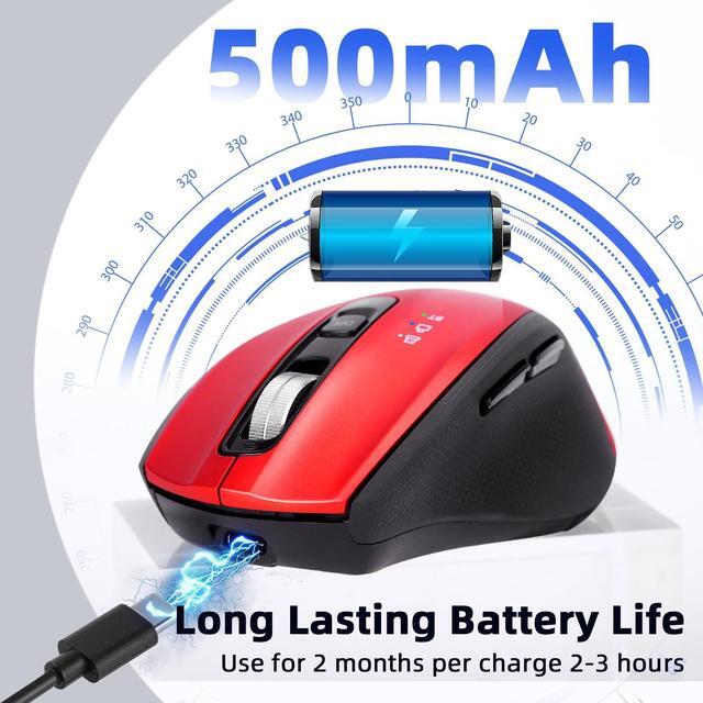 Alt view image 4 of 5 - CHHI Wireless Bluetooth Mouse with USB A, USB C Receiver, Rechargeable, Multi Device Mouse, Silent, Ergonomic, Full Size, Portable, for iPad/MacBook/PC/Computer/Laptop-Red