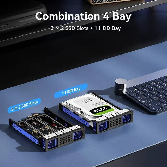 Alt view image 4 of 5 - CENMATE Hybrid 2.5/3.5" SATA HDD/SSD+3* M / B+M Key M.2 NVMe Enclosure with Cooling Fan and USB A/C 3.2 Gen 2 (10Gbps), Hard Drive Enclosure Support 46TB(22TB HDD+3*8TB 2230/2242/2260/2280/22110 SSDs)