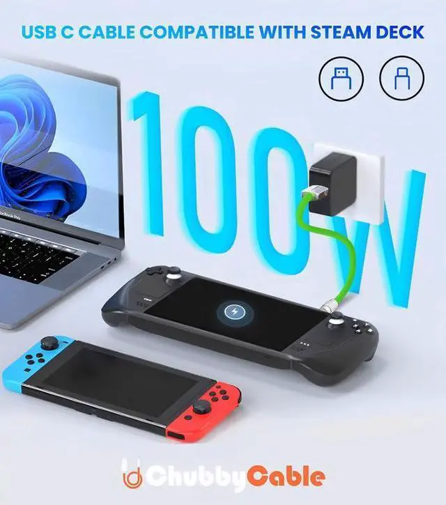 Alt view image 4 of 5 - chubbycable USB Type C Fast Charging Cable Compatible with Steam Deck 100W Ultra-Thick Durable Silicone USB C Charger Cord for Steam Deck OLED, Green, USB-A to Type-C, 9.8 FT