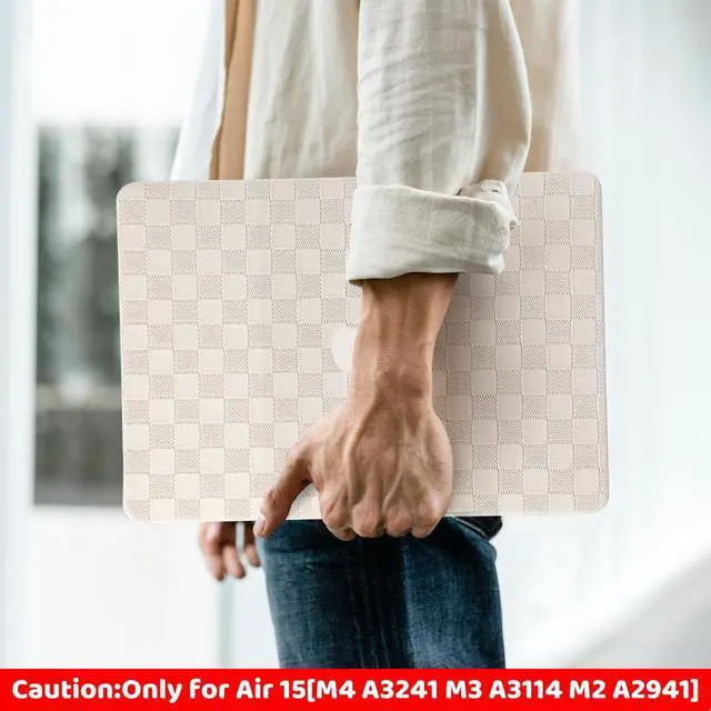 Alt view image 3 of 5 - BYCeKe Compatible with MacBook Air 15 inch Case 2023 2024 2025 M4 A3241 M3 A3114 M2 A2941, Checkered Textured Cream Leather Hard Shell Cases & Keyboard Cover for Mac Air 15 Laptop, Beige Checkerboard