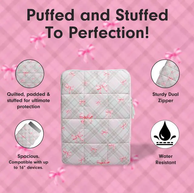 Alt view image 3 of 5 - Sonix | Puffy Laptop Sleeve | 15-16 Inch, Quilted Pillow Puffer Laptop Carrying Case, Computer Sleeve | Clueless Pink
