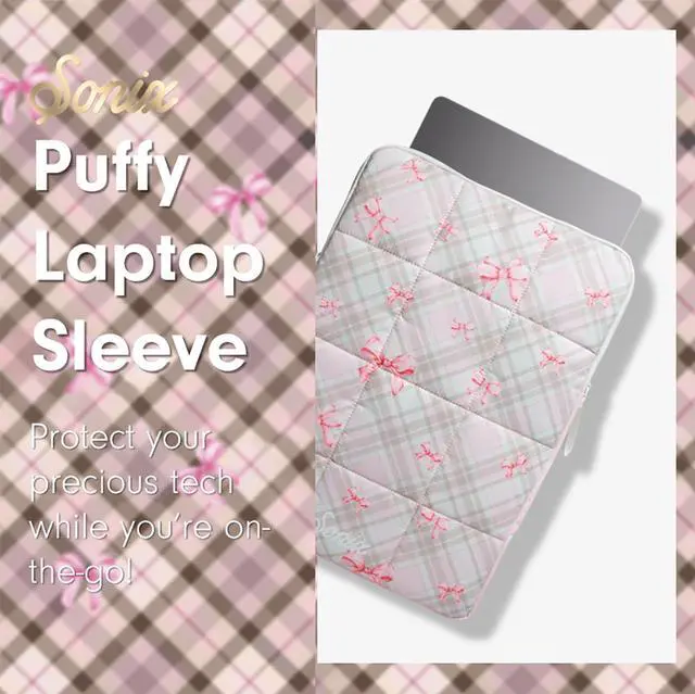 Alt view image 5 of 5 - Sonix | Puffy Laptop Sleeve | 15-16 Inch, Quilted Pillow Puffer Laptop Carrying Case, Computer Sleeve | Clueless Pink