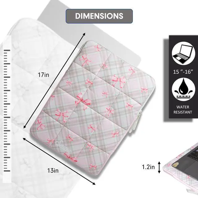 Alt view image 4 of 5 - Sonix | Puffy Laptop Sleeve | 15-16 Inch, Quilted Pillow Puffer Laptop Carrying Case, Computer Sleeve | Clueless Pink
