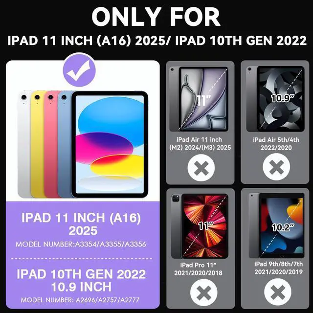 Alt view image 2 of 5 - Cantis Case for iPad 11-inch (A16) 2025/ iPad 10th Generation 2022 (10.9 inch), Shockproof iPad Cover 10th Generation with Pencil Holder & Kickstand, Purple+Teal
