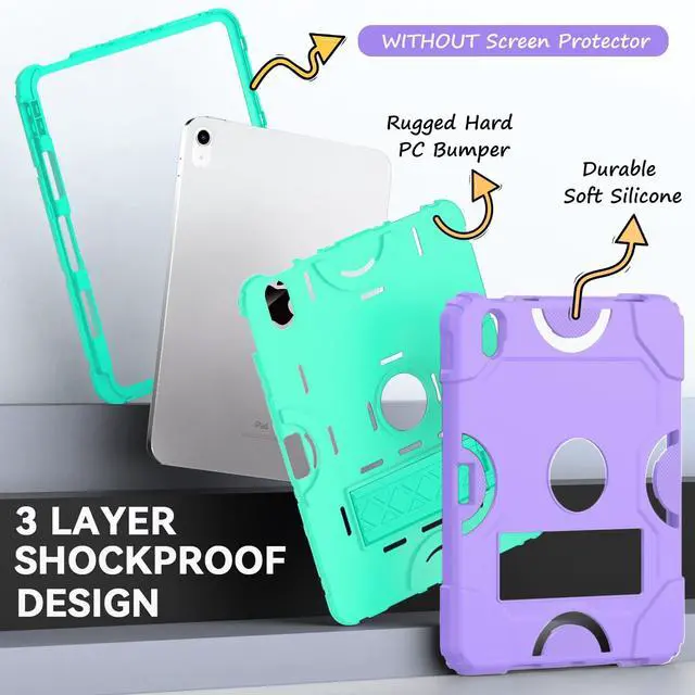 Alt view image 3 of 5 - Cantis Case for iPad 11-inch (A16) 2025/ iPad 10th Generation 2022 (10.9 inch), Shockproof iPad Cover 10th Generation with Pencil Holder & Kickstand, Purple+Teal