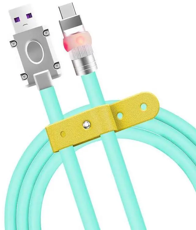 Main image of chubbycable Neon Chubby - Fast Charge UFO Neon Cable Durable Charging Cable Ultra-Thick Silicone LED Light Up Phone Charger Cord, Light Blue, USB A to Type-C, 1.6FT
