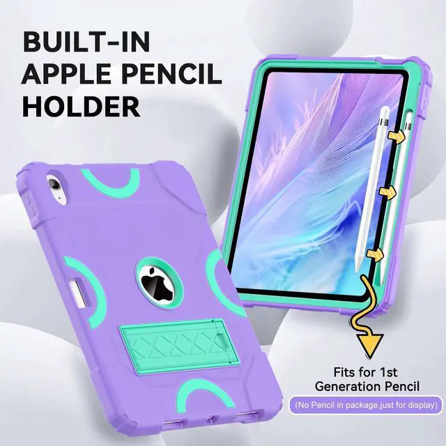 Alt view image 5 of 5 - Cantis Case for iPad 11-inch (A16) 2025/ iPad 10th Generation 2022 (10.9 inch), Shockproof iPad Cover 10th Generation with Pencil Holder & Kickstand, Purple+Teal