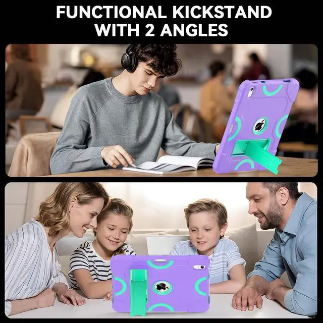 Alt view image 4 of 5 - Cantis Case for iPad 11-inch (A16) 2025/ iPad 10th Generation 2022 (10.9 inch), Shockproof iPad Cover 10th Generation with Pencil Holder & Kickstand, Purple+Teal