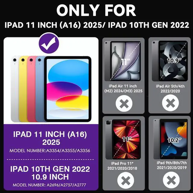 Alt view image 2 of 5 - Cantis Case for iPad 11-inch (A16) 2025/ iPad 10th Generation 2022 (10.9 inch), Shockproof iPad Cover 10th Generation with Pencil Holder & Kickstand, Dark Purple+Black