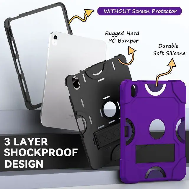 Alt view image 3 of 5 - Cantis Case for iPad 11-inch (A16) 2025/ iPad 10th Generation 2022 (10.9 inch), Shockproof iPad Cover 10th Generation with Pencil Holder & Kickstand, Dark Purple+Black