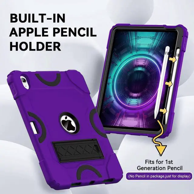 Alt view image 5 of 5 - Cantis Case for iPad 11-inch (A16) 2025/ iPad 10th Generation 2022 (10.9 inch), Shockproof iPad Cover 10th Generation with Pencil Holder & Kickstand, Dark Purple+Black