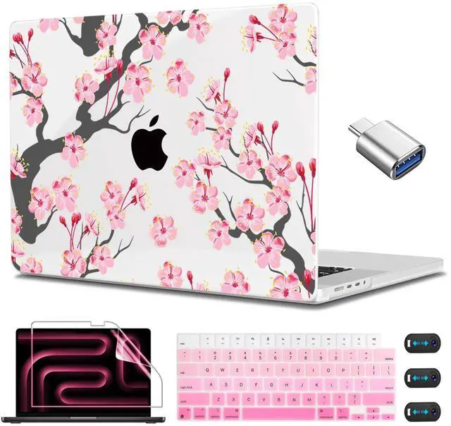 Main image of CISSOOK Cherry Blossoms Hard Shell Case for MacBook Pro 14 inch M4 A3112 A3185 A3401 M3 A2992 A2918 M2 A2779 M1 A2442 2021-2024, Cherry Floral Cover with Keyboard Cover for 2021 2024 M1-M4 Pro 14.2"