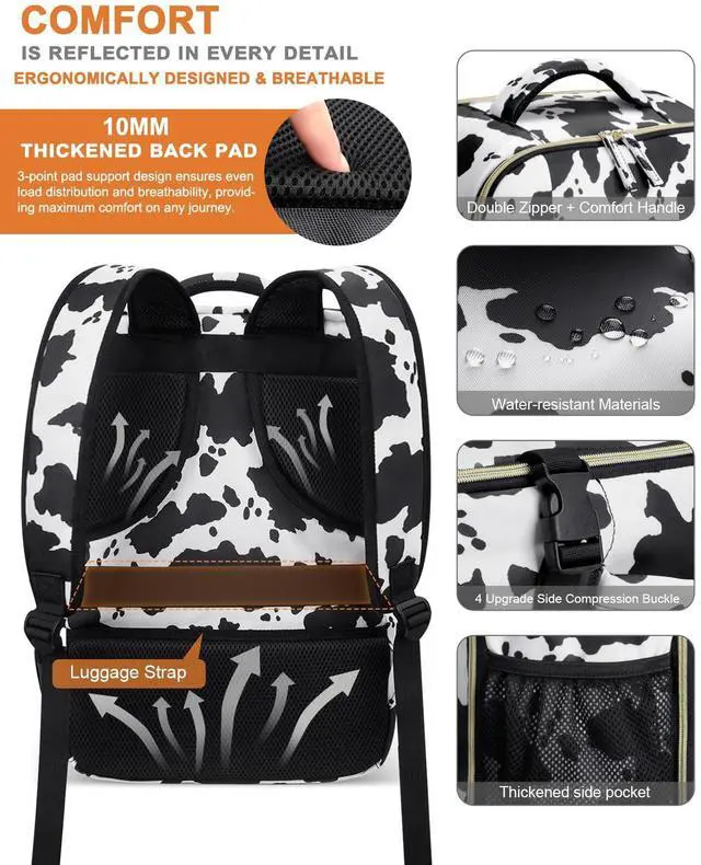 Alt view image 5 of 5 - Capolo Travel Backpack for Women Men Waterproof Laptop Backpack Flight Approved Carry On Backpack Overnight Weekender Bag College Bookbag for Business, Work, Traveling Fits 15.6 '' Laptop,Cow Print