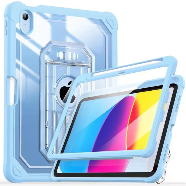 Main image of Cantis Case for iPad A16 11 Inch 2025/ iPad 10th Generation 2022 (10.9 inch) with Screen Protector & Pencil Holder, 11th Generation Case with Larger Stable Stand, Clear+Sky Blue
