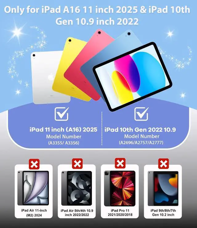 Alt view image 2 of 5 - Cantis Case for iPad A16 11 Inch 2025/ iPad 10th Generation 2022 (10.9 inch) with Screen Protector & Pencil Holder, 11th Generation Case with Larger Stable Stand, Clear+Sky Blue
