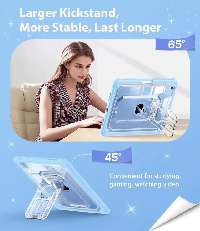 Alt view image 4 of 5 - Cantis Case for iPad A16 11 Inch 2025/ iPad 10th Generation 2022 (10.9 inch) with Screen Protector & Pencil Holder, 11th Generation Case with Larger Stable Stand, Clear+Sky Blue