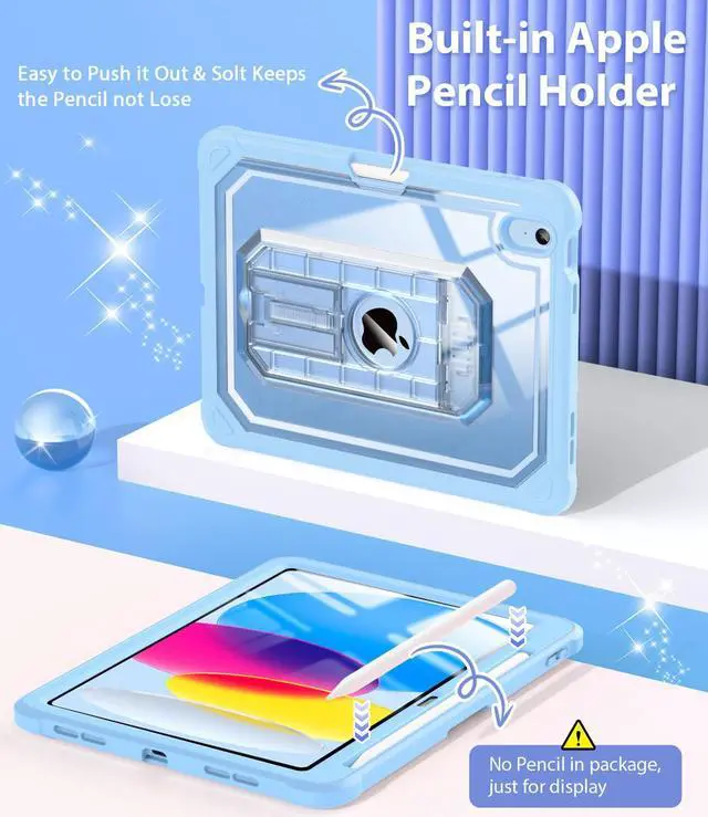 Alt view image 5 of 5 - Cantis Case for iPad A16 11 Inch 2025/ iPad 10th Generation 2022 (10.9 inch) with Screen Protector & Pencil Holder, 11th Generation Case with Larger Stable Stand, Clear+Sky Blue