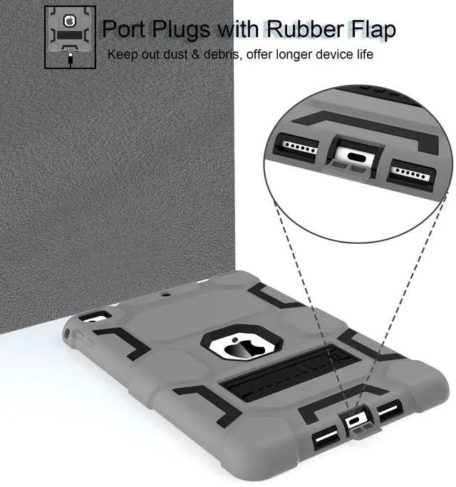 Alt view image 4 of 5 - CCMAO Case for iPad 6th/5th Generation (9.7-inch, 2018/2017), iPad Air 2nd Generation Case (2014) with Kickstand, Hybrid Shockproof Protective iPad 9.7 Case for Kids Boys, Gray+Black