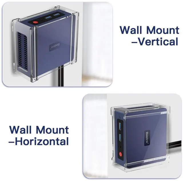 Alt view image 5 of 5 - CaSZLUTION Wall Mount and Under Desk Mount Stand Holder for Beelink S12 Pro Mini PC, Acrylic Protector Case Compatible with Beelink Mini S12 Pro N100, Mini S12 N95 Mini PC (Clear)