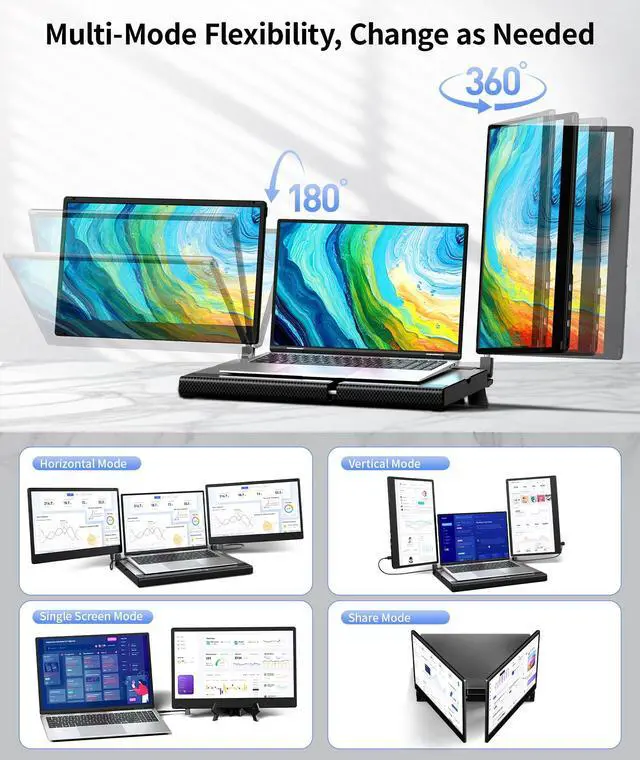 Alt view image 5 of 5 - Cevaton Laptop Screen Extender, Detachable Screen-14 FHD 1080P Triple Portable Monitor, Monitor Extender Upgrade Cooling Base Laptops, Plug and Play, Compatible with Windows, Mac, Chrome