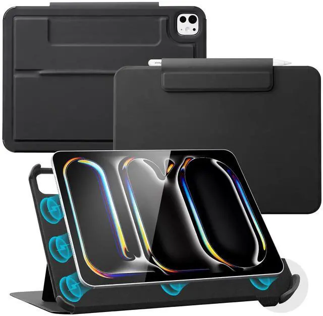 Main image of CoBak Magnetic Case with Stand for iPad Pro 11 Inch (M4) 2024, Multiple Viewing Angles, Smart Auto Sleep/Wake Cover with Corner Protection with Apple Pencil Holder Strap, Matte Black